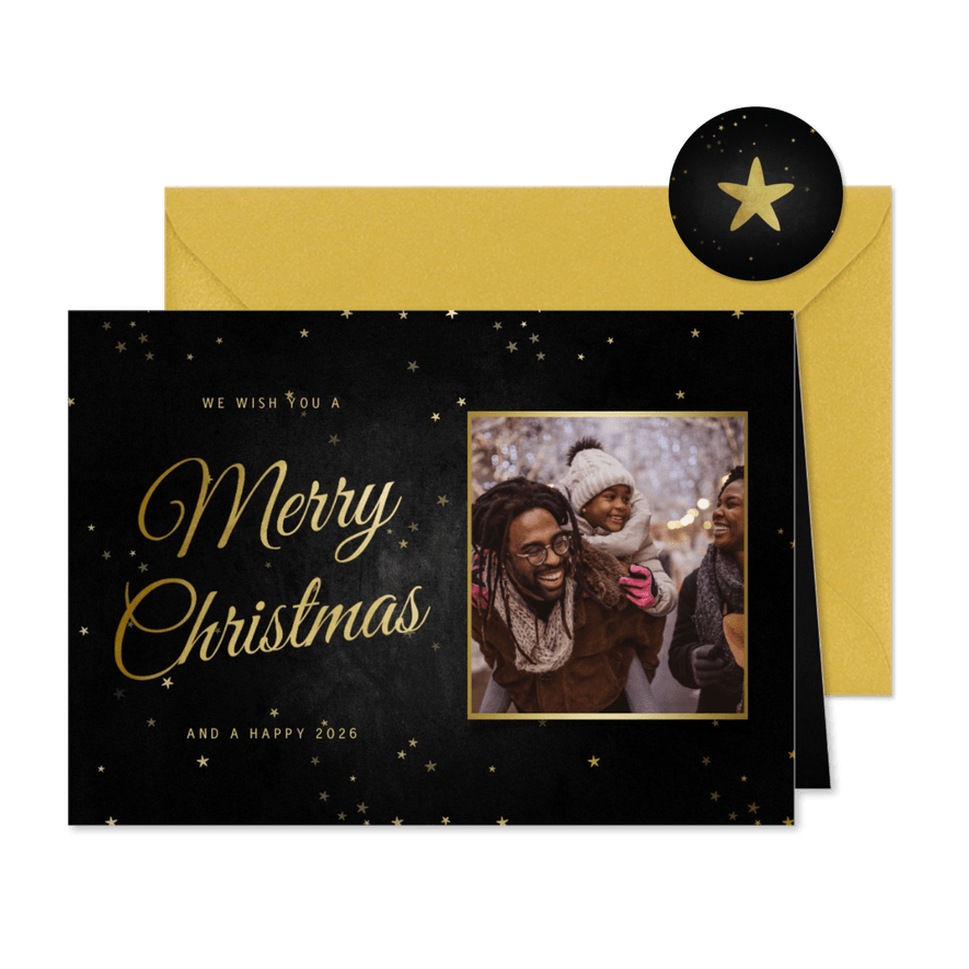 Grußkarte Weihnachten 'Merry Christmas' Foto & Sterne - Karteneindruck