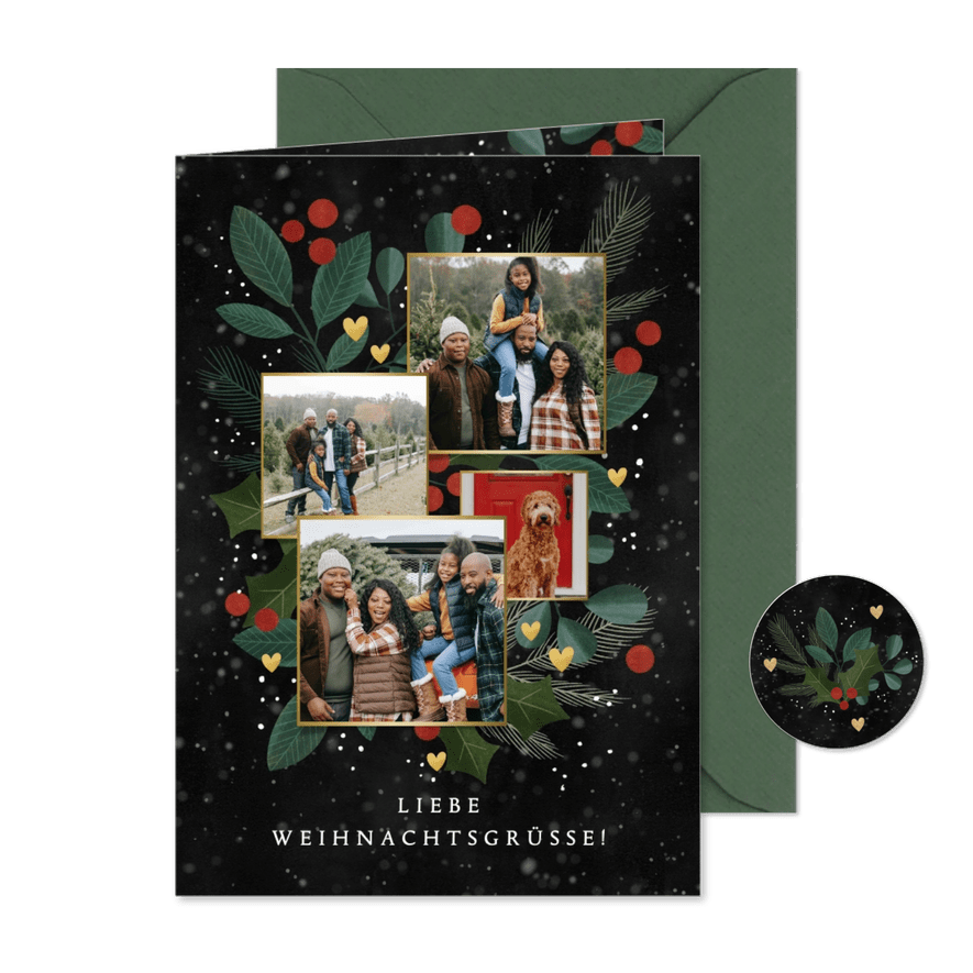 Grußkarte Weihnachten mit Fotocollage & Zweigen - Karteneindruck
