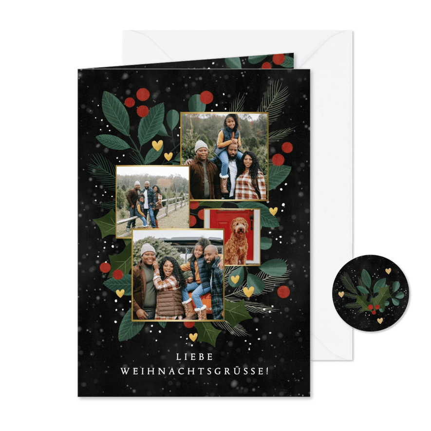 Grußkarte Weihnachten mit Fotocollage & Zweigen - Karteneindruck