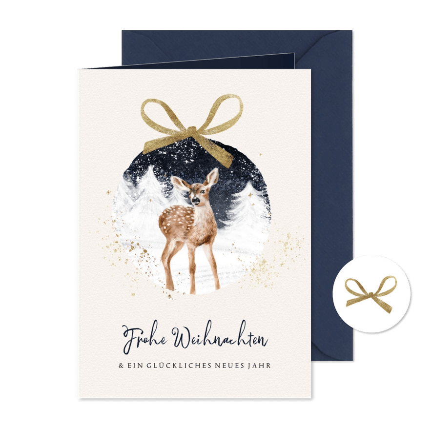 Grußkarte Weihnachten Rehkitz im Schnee - Karteneindruck
