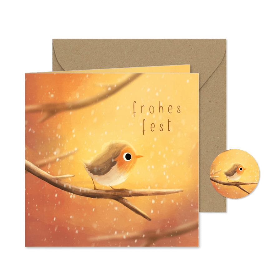 Grußkarte Weihnachten Rotkehlchen im Schnee - Karteneindruck
