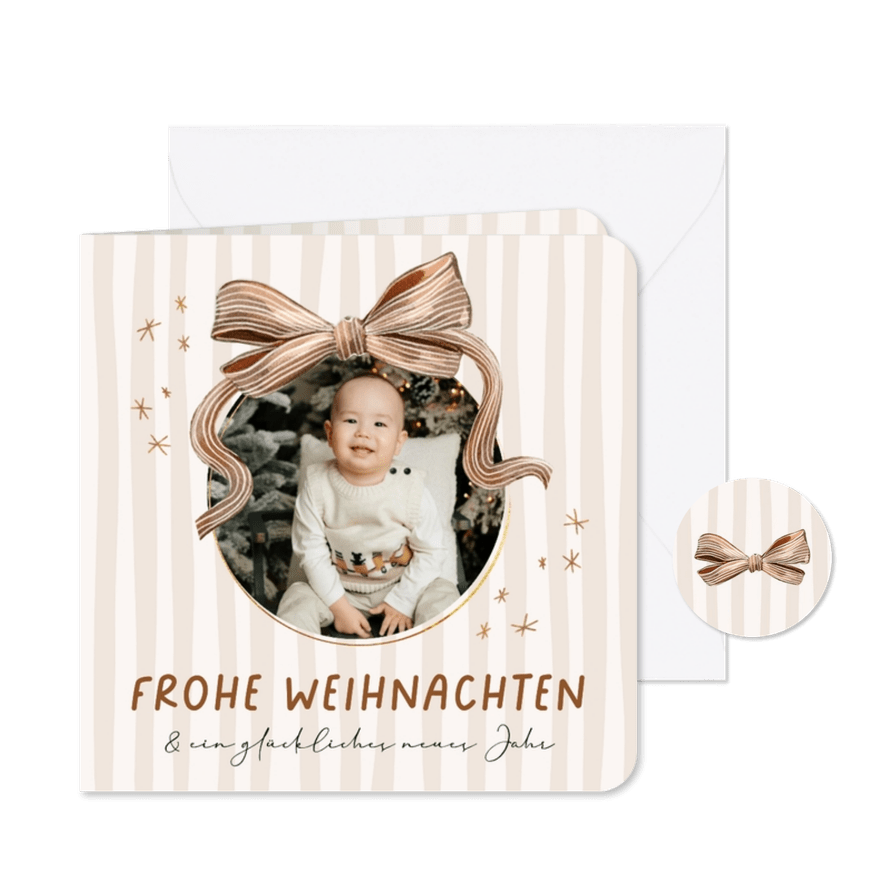 Grußkarte Weihnachten rundes Foto mit beider Schleife - Karteneindruck