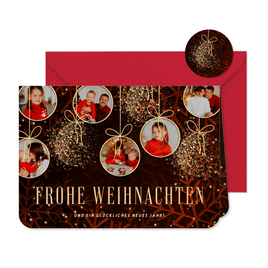 Grußkarte Weihnachten Weihnachtskugeln mit Fotos - Karteneindruck

