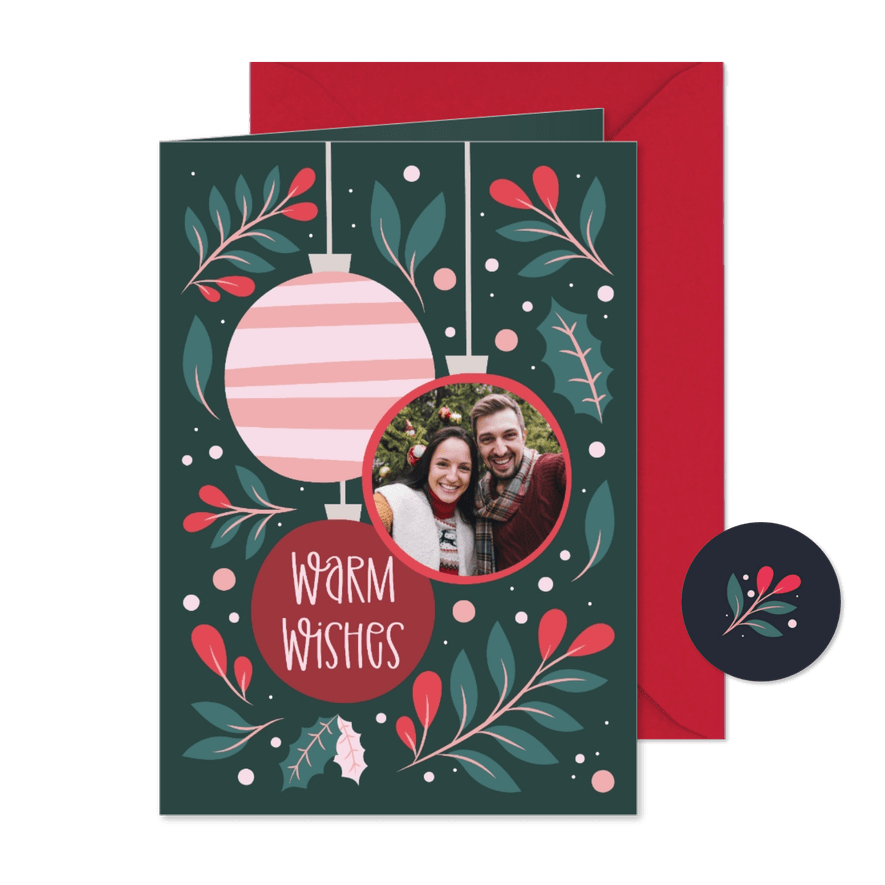 Grußkarte Weihnachten Weihnachtskugeln & Foto - Karteneindruck