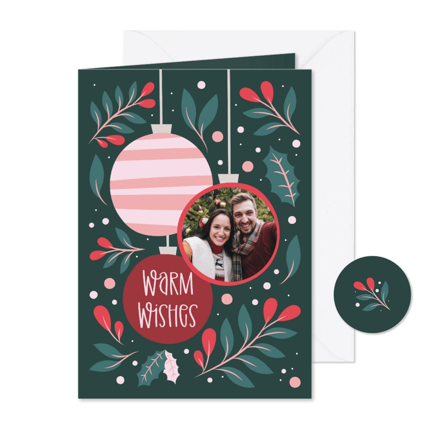 Grußkarte Weihnachten Weihnachtskugeln & Foto - Karteneindruck