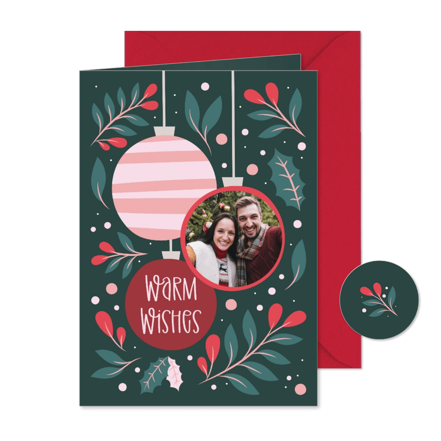Grußkarte Weihnachten Weihnachtskugeln & Foto - Karteneindruck