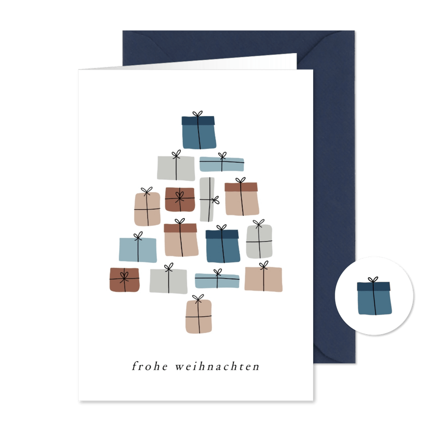 Grußkarte Weihnachtsbaum aus Geschenken - Karteneindruck