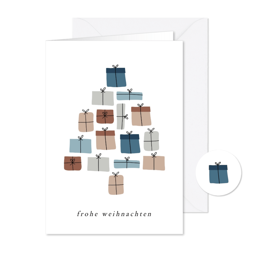Grußkarte Weihnachtsbaum aus Geschenken - Karteneindruck
