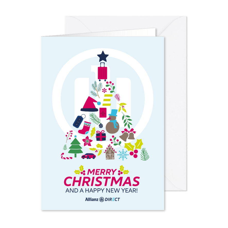 Grußkarte Weihnachtsbaum aus Symbolen Allianz Direct - Karteneindruck
