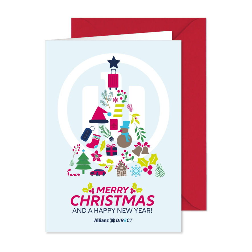 Grußkarte Weihnachtsbaum aus Symbolen Allianz Direct - Kartenvorschau
