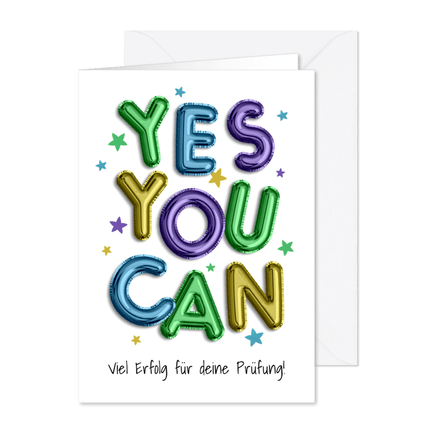 Grußkarte 'Yes you can' bunte Luftballons - Karteneindruck