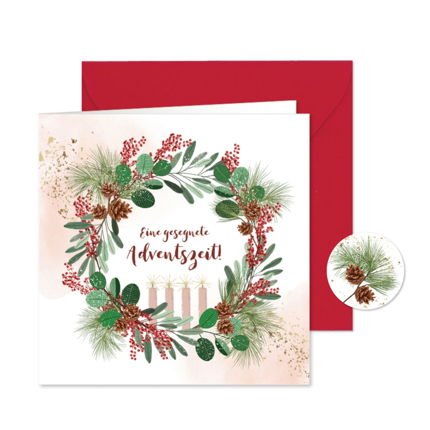 Grußkarte zur Adventszeit mit Adventskranz - Karteneindruck