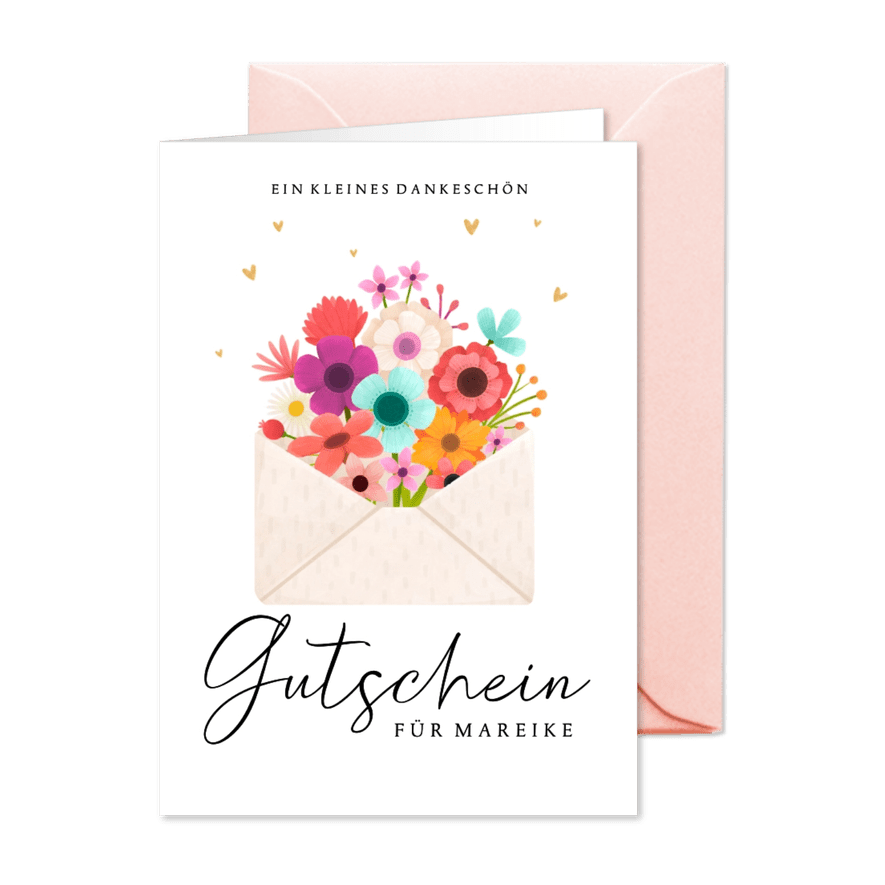 Gutschein-Dankeskarte Blumen im Briefumschlag - Karteneindruck