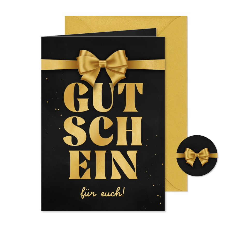 Gutschein goldene Schleife Weihnachtskarte Schriftzug - Kartenvorschau