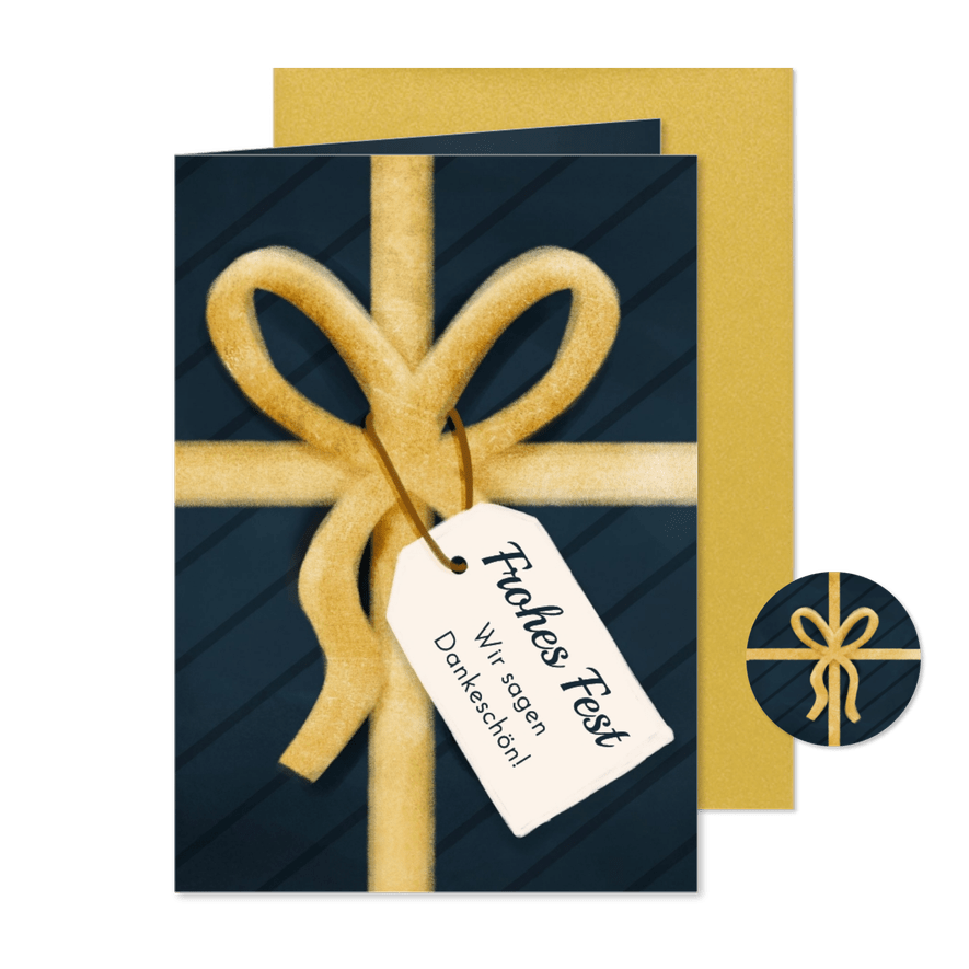 Gutscheinkarte Geschenk dunkelblau mit Schleife - Kartenvorschau
