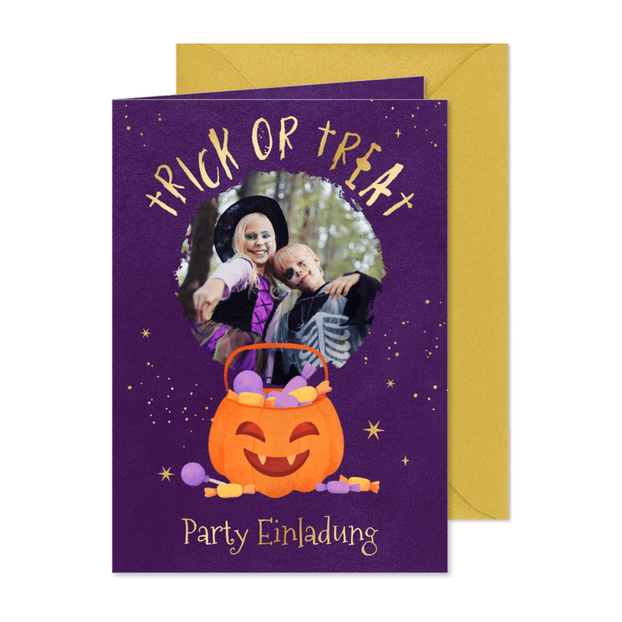 Halloween Kindergeburtstag Fotoeinladung - Karteneindruck
