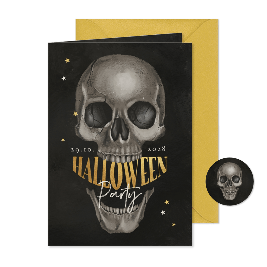 Halloween Party Einladung Grusel-Totenkopf - Karteneindruck
