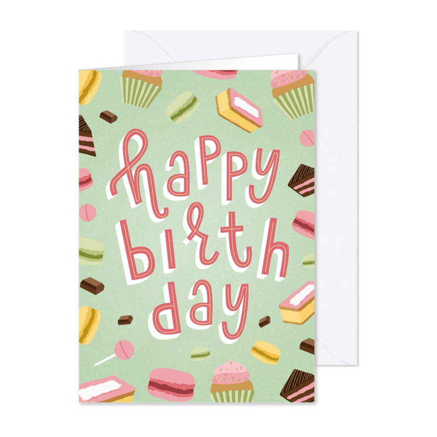 Happy-Birthday-Geburtstagskarte Leckereien - Karteneindruck
