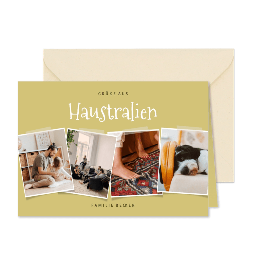 Heitere Fotocollagekarte Urlaub 'Haustralien'  - Kartenvorschau
