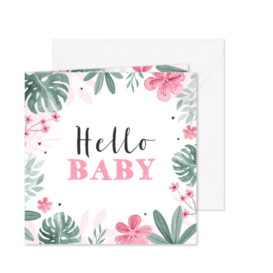 Hello Baby Glückwunschkarte rosa Blumen - Karteneindruck