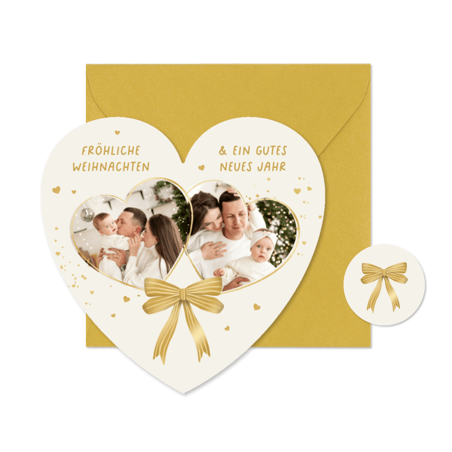 Herzförmige Weihnachtskarte mit Herzfotos - Karteneindruck