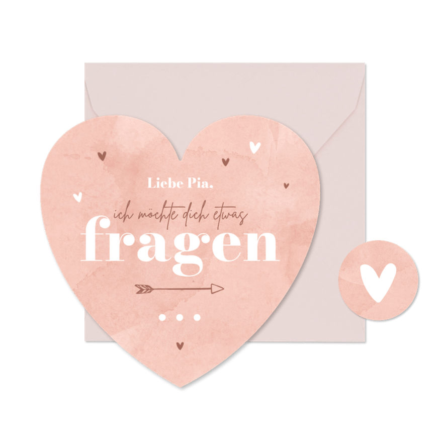 Herzkarte Brautjungfer fragen Hochzeit rosa Aquarell - Kartenvorschau
