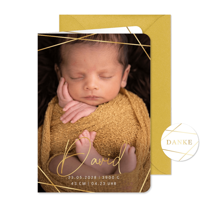 Hippe Geburtskarte geometrisches Linienspiel & Foto - Karteneindruck