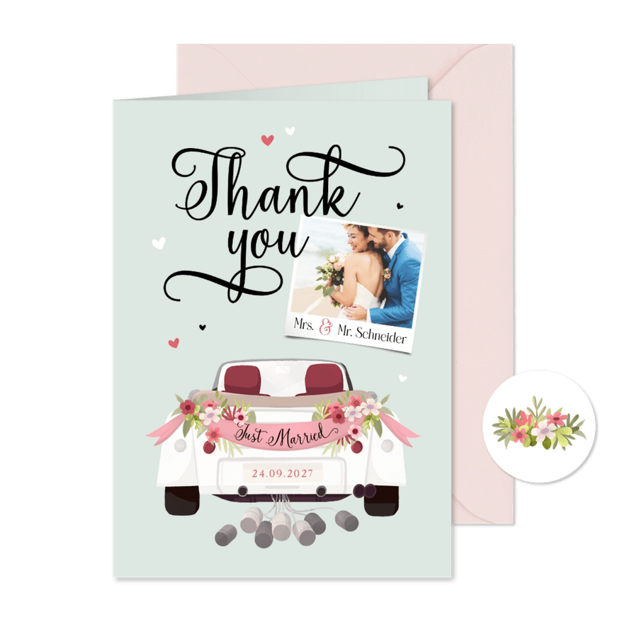 Hochzeit Dankeskarte Vintage Cabrio Oldtimer - Karteneindruck