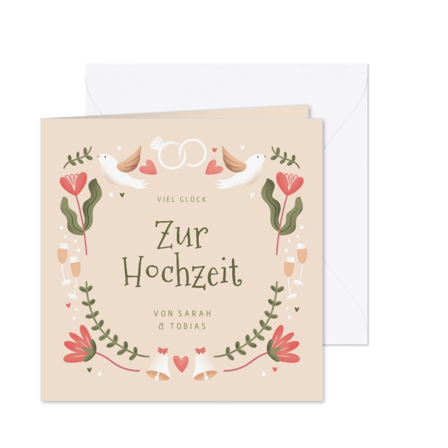 Hochzeit-Glückwunschkarte Blumengirlande - Karteneindruck