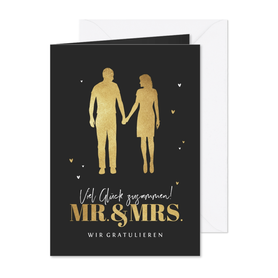 Hochzeit Glückwunschkarte Mr. & Mrs. gold - Karteneindruck