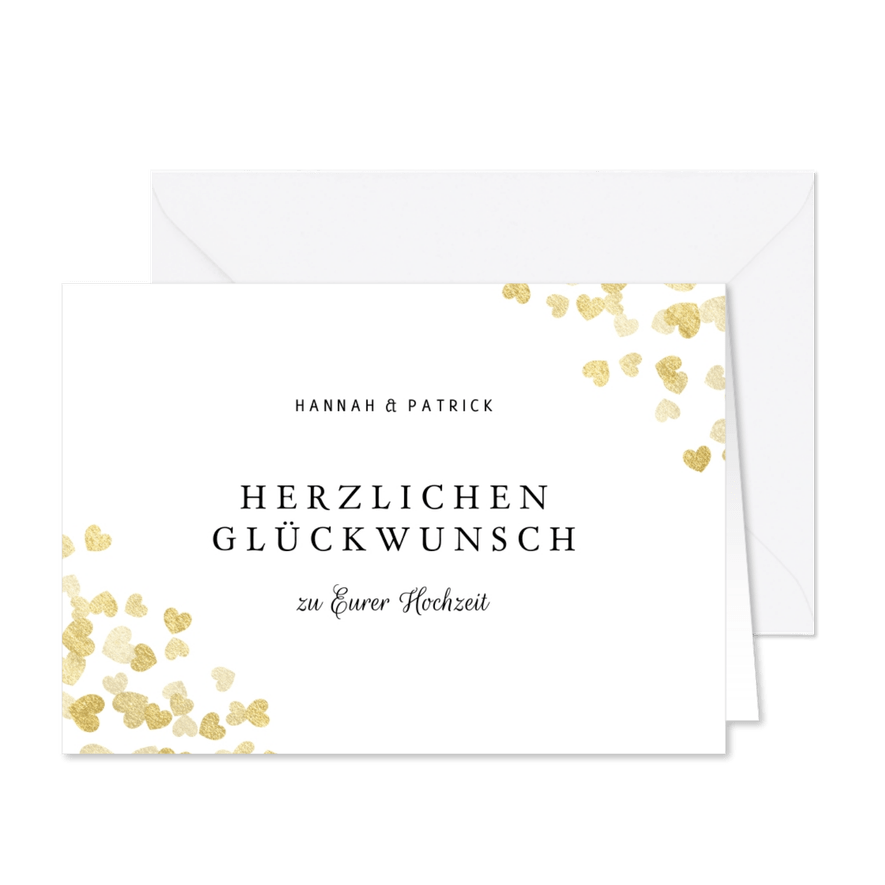 Hochzeit Karte Glückwunsch Goldherzen - Karteneindruck