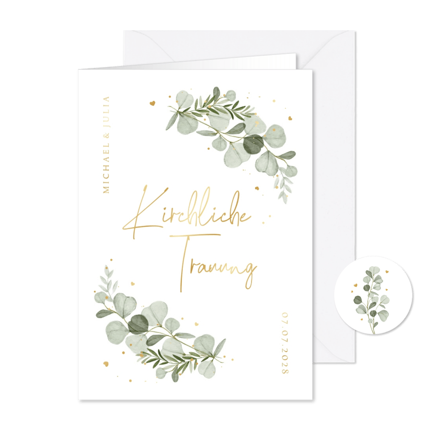 Hochzeit Kirchenheft Aquarellzweige & Goldschrift - Karteneindruck
