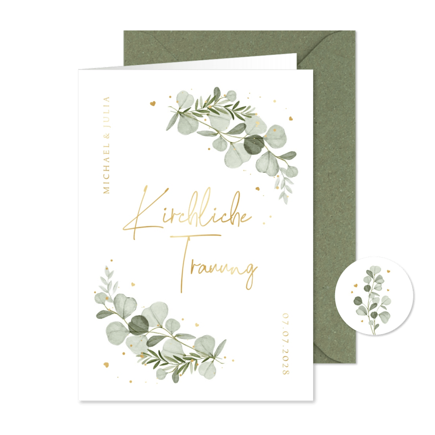 Hochzeit Kirchenheft Aquarellzweige & Goldschrift - Karteneindruck
