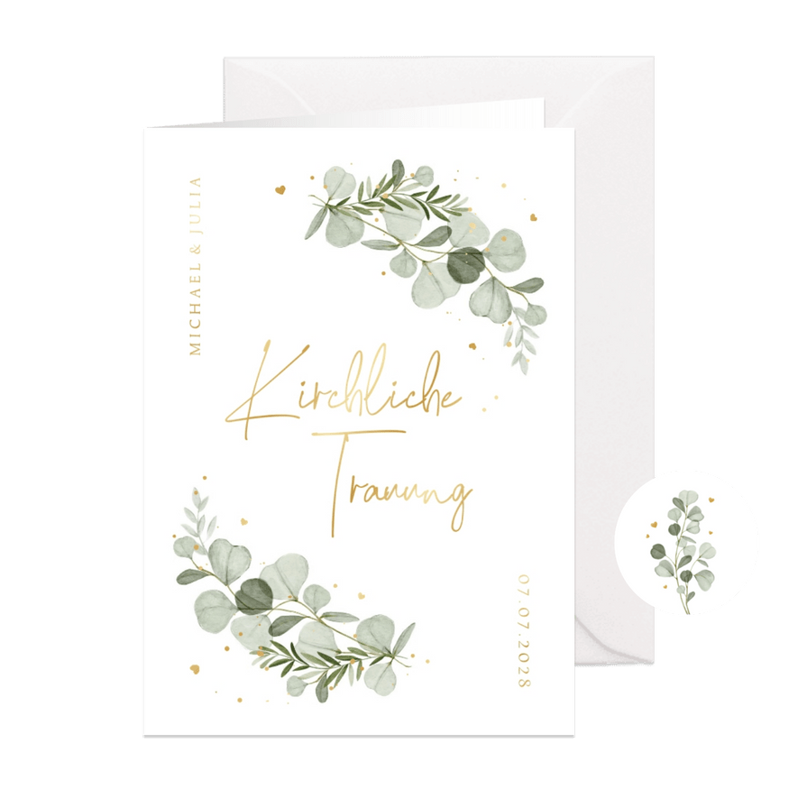 Hochzeit Kirchenheft Aquarellzweige & Goldschrift - Karteneindruck
