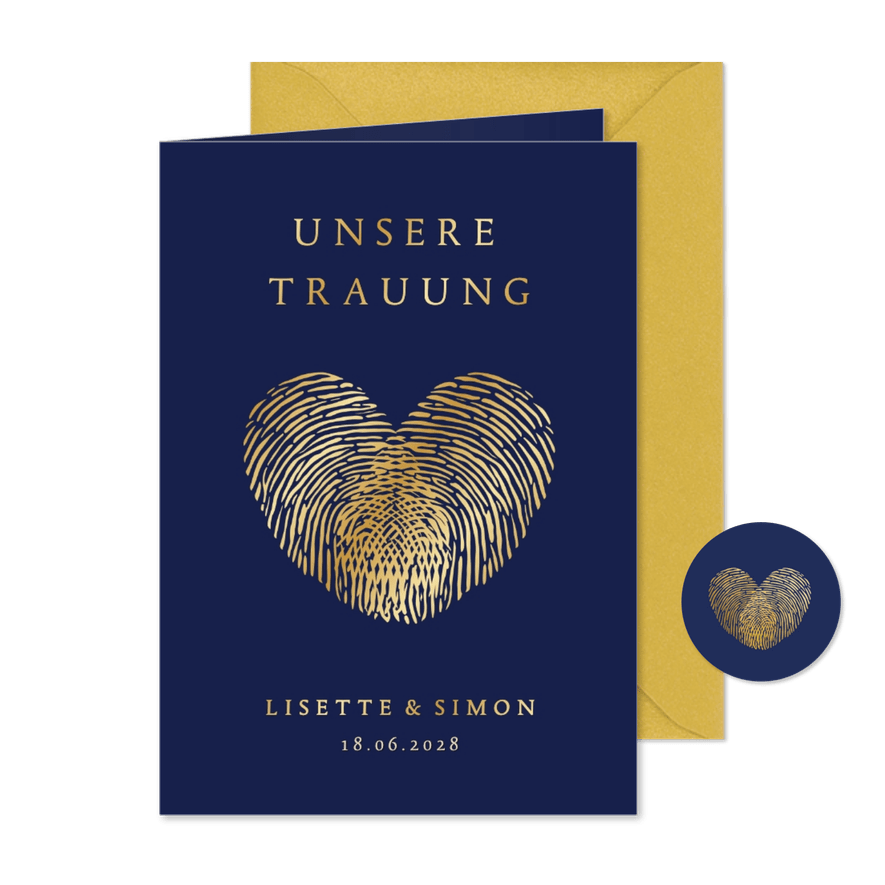 Hochzeit Kirchenheft-Vorlage Fingerabdrücke Herz - Karteneindruck