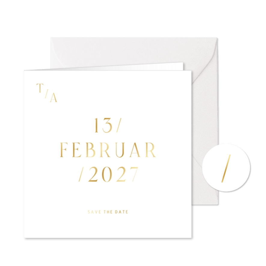 Hochzeit Save-the-Date-Karte Goldschrift minimalistisch - Karteneindruck
