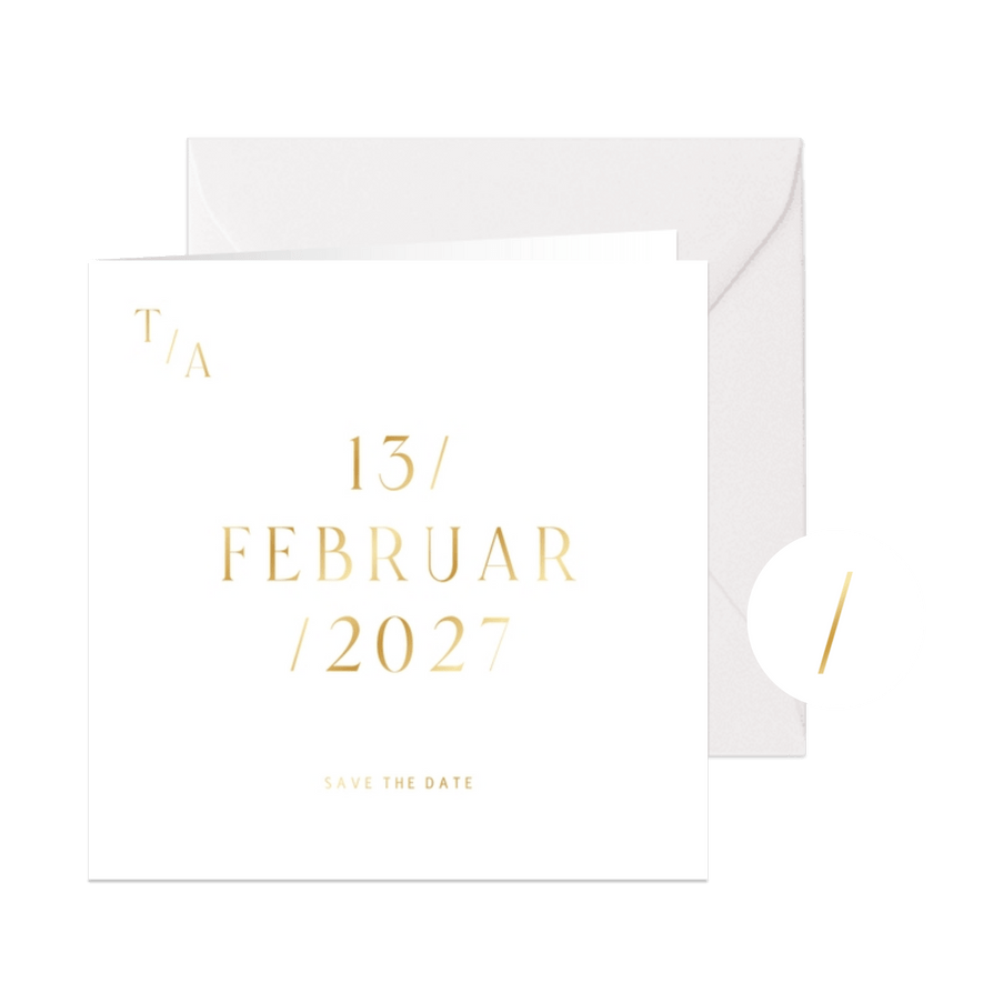 Hochzeit Save-the-Date-Karte Goldschrift minimalistisch - Karteneindruck
