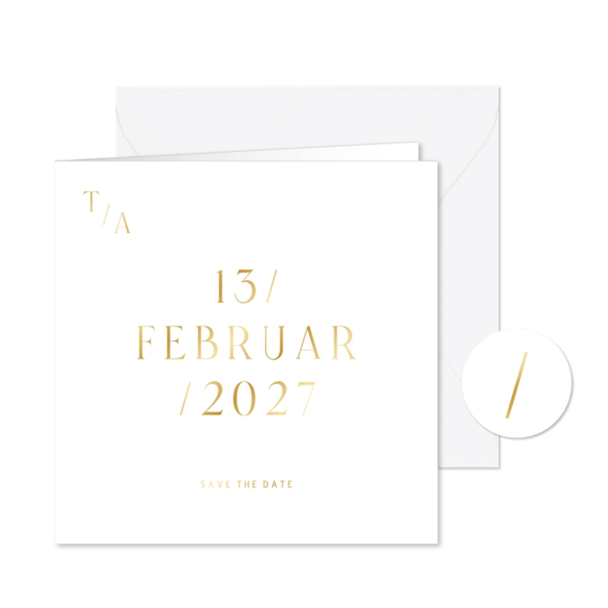 Hochzeit Save-the-Date-Karte Goldschrift minimalistisch - Kartenvorschau
