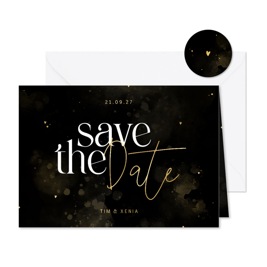 Hochzeit Save-the-Date-Karte schwarz-gold - Karteneindruck