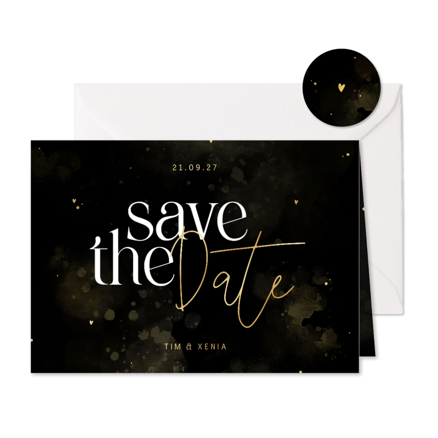 Hochzeit Save-the-Date-Karte schwarz-gold - Karteneindruck
