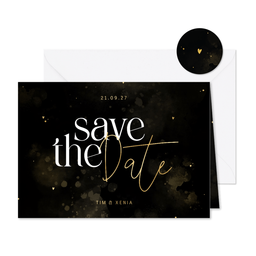 Hochzeit Save-the-Date-Karte schwarz-gold - Karteneindruck