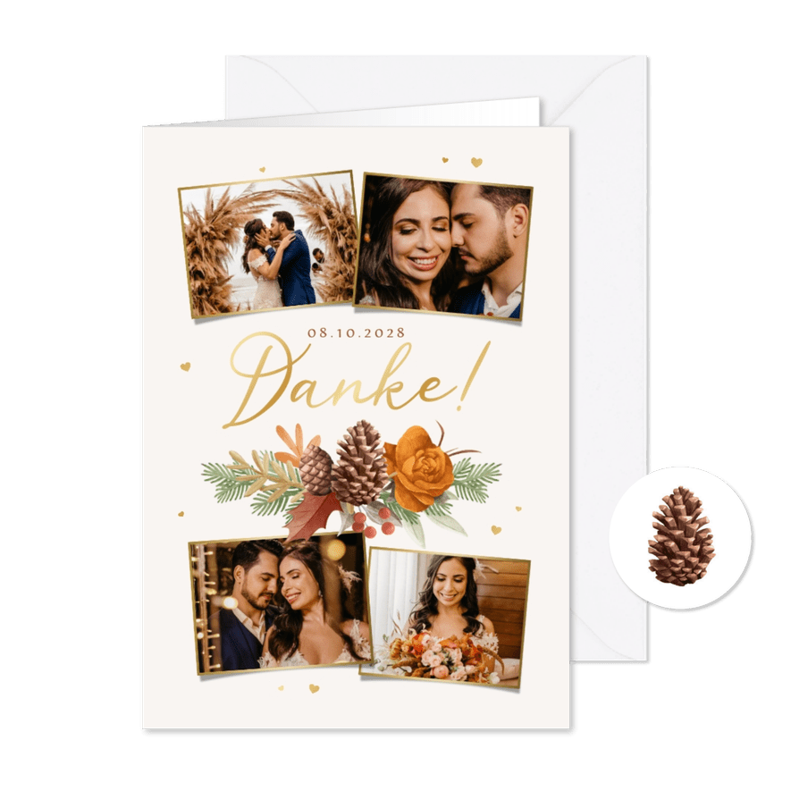 Hochzeits-Dankeskarte Herbststimmung mit Gold - Kartenvorschau
