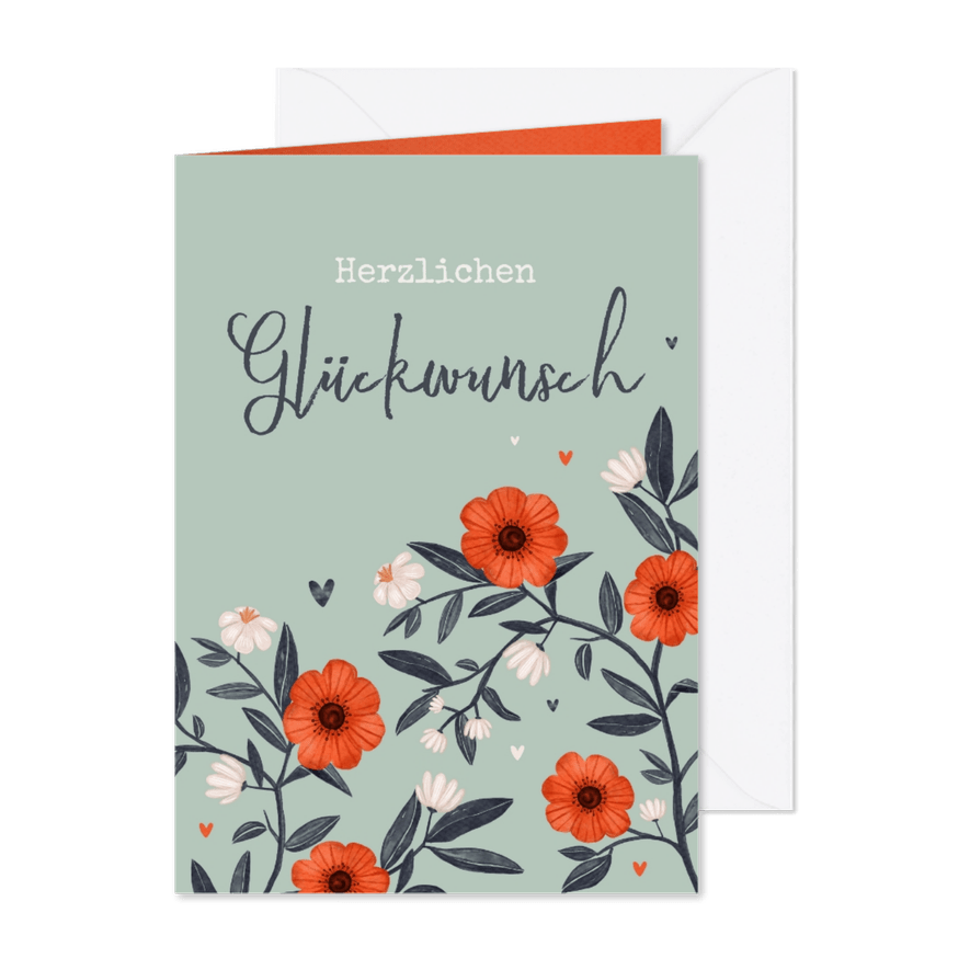 Hochzeits-Glückwunschkarte Blumendekor - Karteneindruck