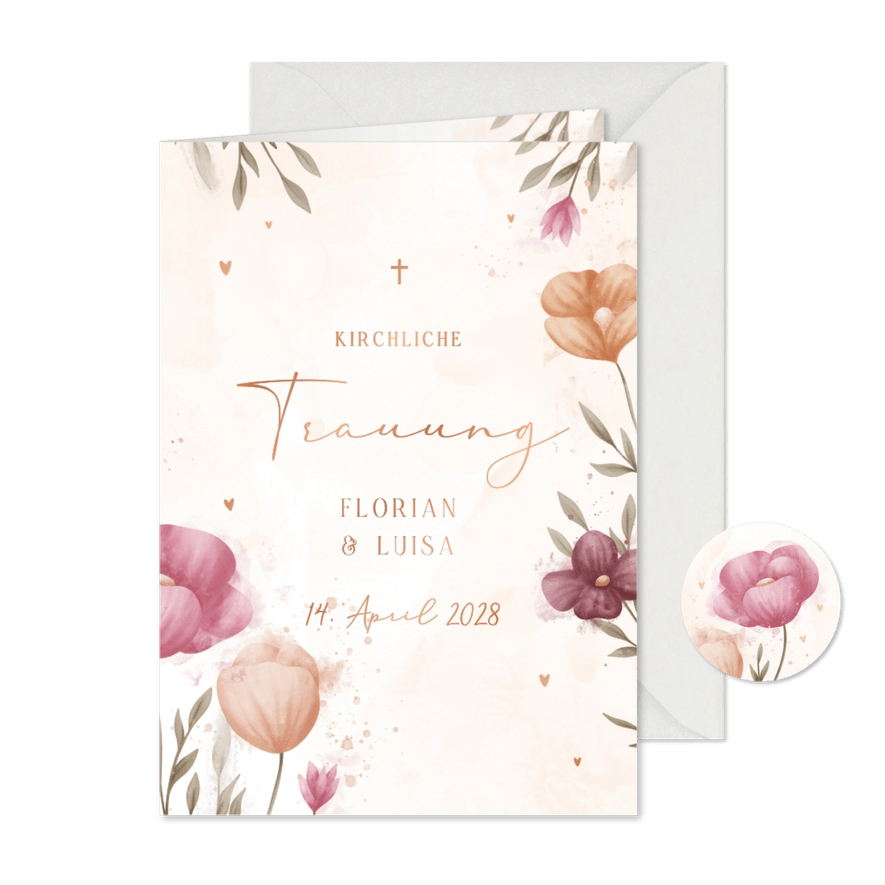 Hochzeits-Kirchenheft elegante Blumen Aquarell - Karteneindruck
