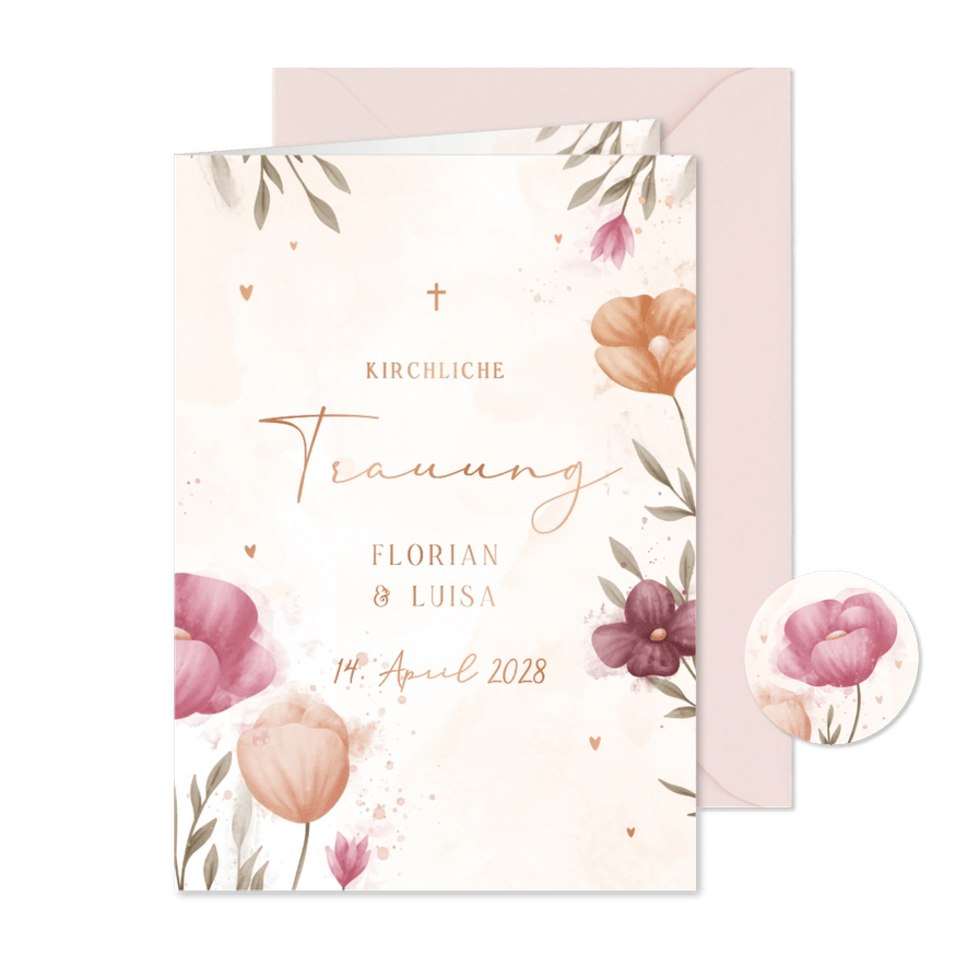 Hochzeits-Kirchenheft elegante Blumen Aquarell - Kartenvorschau