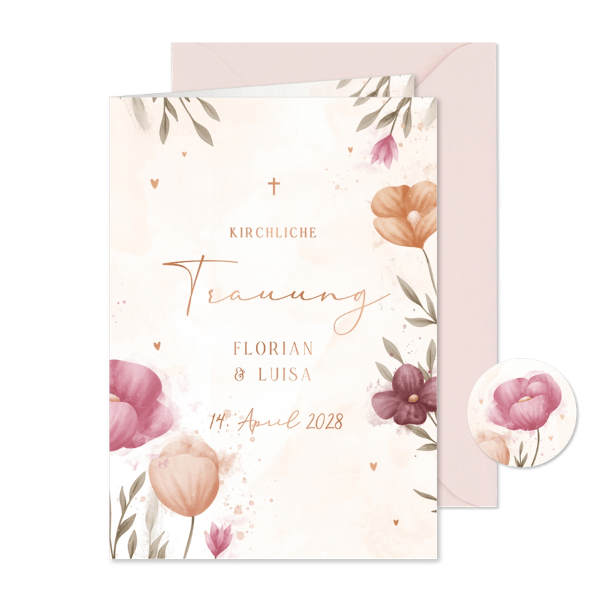 Hochzeits-Kirchenheft elegante Blumen Aquarell - Karteneindruck