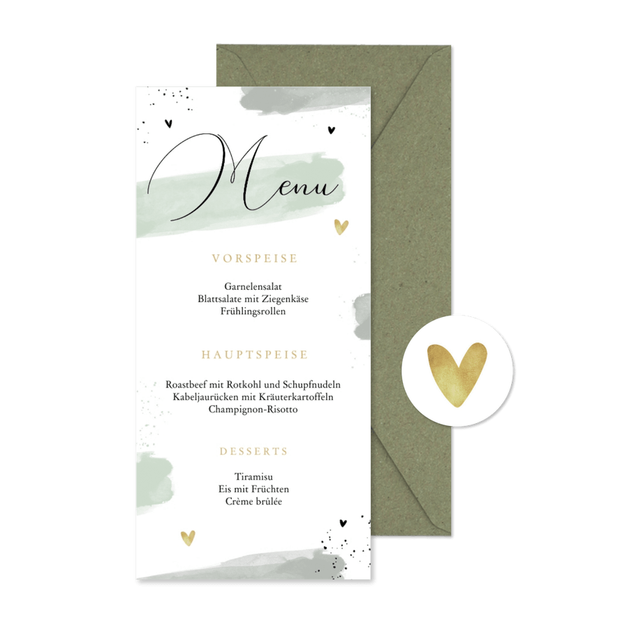 Hochzeits-Menükarte Aquarell & Typografie - Karteneindruck
