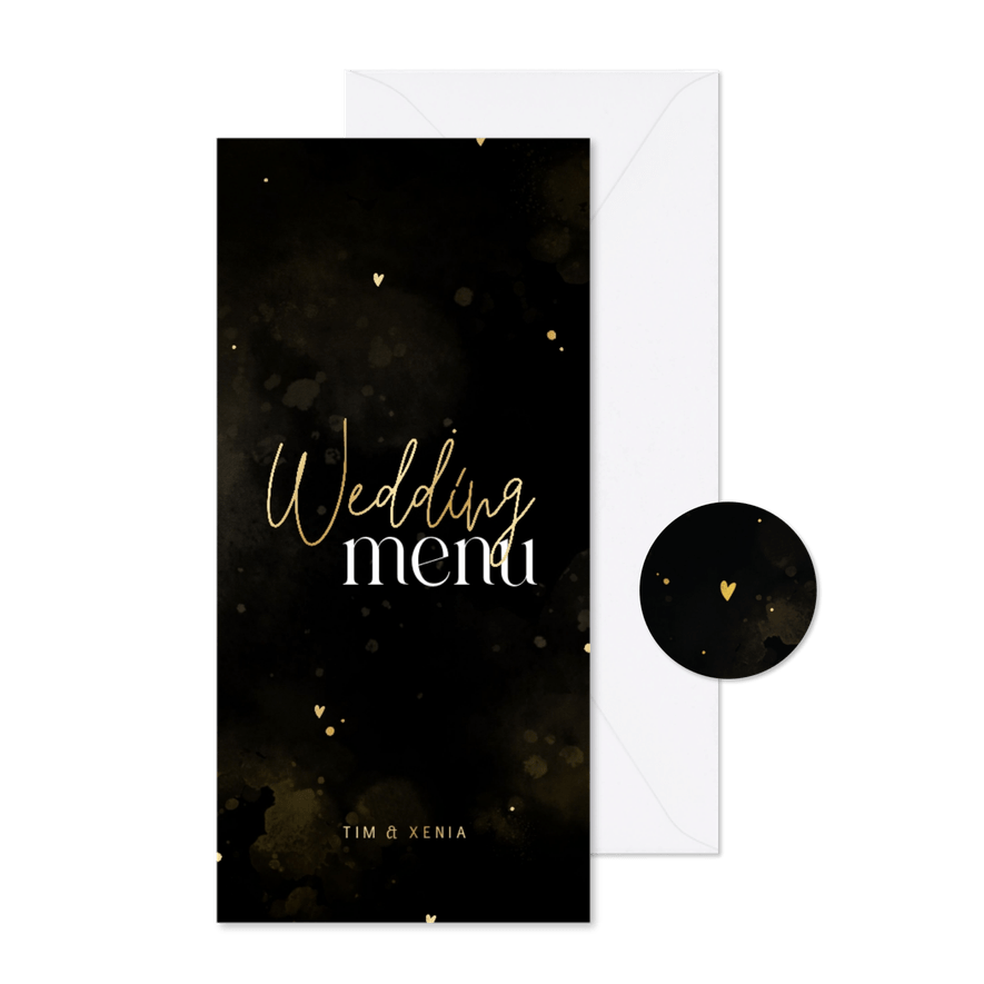 Hochzeits-Menükarte schwarz-gold - Karteneindruck