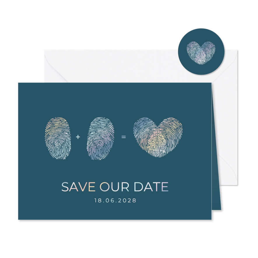 Hochzeits-Save-the-Date-Karte Fingerabdrücke Herz - Kartenvorschau