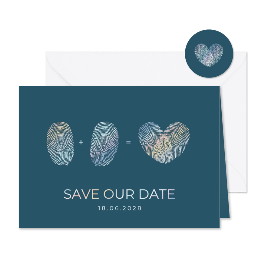 Hochzeits-Save-the-Date-Karte Fingerabdrücke Herz - Karteneindruck